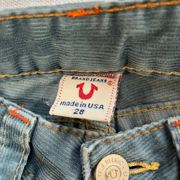 True Religion Womens Vintage Low Rise Flare Blue Corduroy Pants Y2K Joey Sz 28 - Picture 9 of 15
